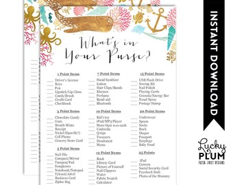 Whale What's in Your Purse Game / Nautical What's in Your Purse Game / Ocean What's in Your Purse Game / *Digital Printable WH03