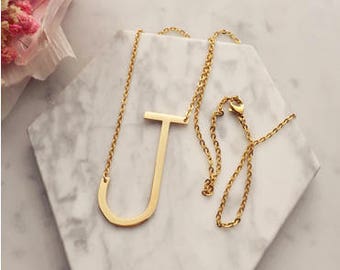 Big Large Initial Necklace, Sideways Alphabet Necklace, Letter Necklace, Bridesmaids gift, Christmas Gift, Personalized Gift