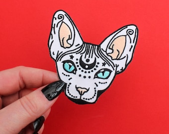Mystical Sphynx Cat, Iron on Patch - 3" - Embroidered Cat Patch - hairless cat - cat gift - sphynx cat - magical cat - flair - cat patch