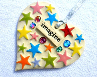 SOLDMosaic Imagine art, unique mosaic heart, ceramic word art, imagine word art, thoughtful gift, inspirational gift, positive word art