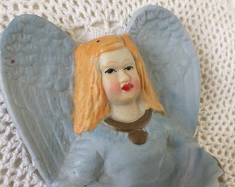 Vintage holy water font Angel in porcelain bisque