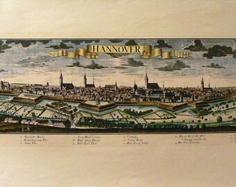Hannover II - Germany - Cm. 69 x 32 Inches 27,2 x 12,6 - Printed on high quality paper and water-coloured by hand. Since 1930s
