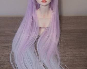 BJD handmade gradient/ ombre color long straight wig purple & blue