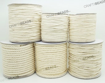 1MM 1.5MM 2MM 3MM 4MM 5MM - Natural White Cotton Twisted Cord Rope Craft Jewelry Beading Macrame Artisan String