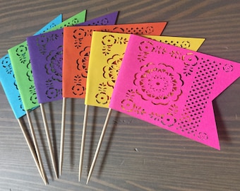 Papel Picado Cupcake and Treat Toppers Fiesta Decorations