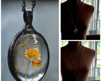 Dry Pressed Flowers, Flower Jewelry, Real Wildflower Necklace, Real Flowers, Dried Flowers, Cynthia, Real Flower Necklace, Flowers (2735b)
