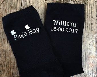 Page boy personalised wedding socks, boys wedding socks, childrens wedding socks, personalised wedding socks, cute wedding socks