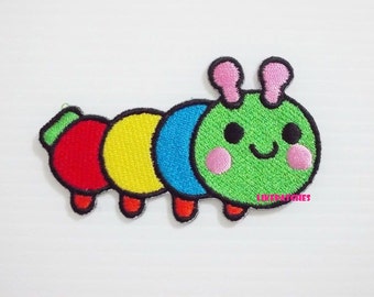 Happy Worm Rainbow Patches - Cute Patches New Sew / Iron On Patch Embroidered Applique Size 7.7cm.x4.5cm