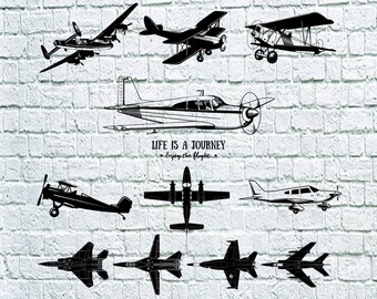 Airplane SVG Bundle, Aircraft SVG, Clipart, Plane Cut Files For Silhouette, Files for Cricut, Airplane Vector, Svg, Dxf, Png, Eps, Decal