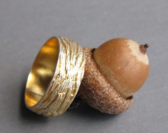 golden OAK gold plated sterling silver woodgrain ring Made to Order