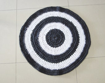 Crochet rug, yarn rug, blue navy and white rug, round rug, bedroom rug, ecofriendly rug, entrance rug, yarn round rug