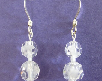 Elegant Vintage Swarovksi Crystal Dangle Earrings, #199 Givre White, Sterling Silver Ear Wires