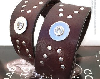 Chocolate Brown Leather Dog Collar with Studded Starbursts and Industrial Crystals // Size L-XL // to fit a 19-22 Neck // Large Dog // OOAK