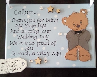 Personalised Thank You For Being Our Page Boy Plaque, Wedding Day, Ring Bearer, From Bride & Groom, Thank You Gift, Keepsake, Custom Sign