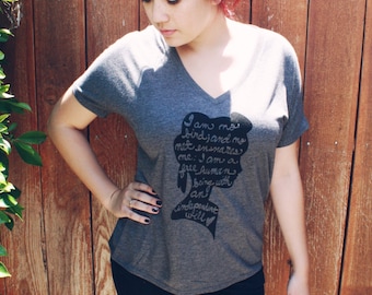 Jane Eyre Quote "I am no bird..." Women's Slouchy V-neck Tee, Literary Shirt. MADE TO ORDER