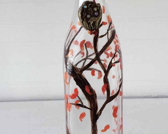 Hand Painted Glass Bottle - Great for Olive Oil- Vinegar - Soap Dispenser - Home Decor