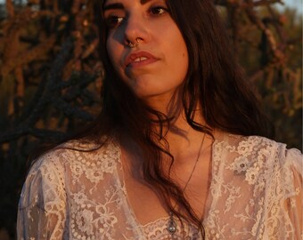Desert Dreams | Vintage 1970s Victorian Sheer Lace Maxi Dress | S M L