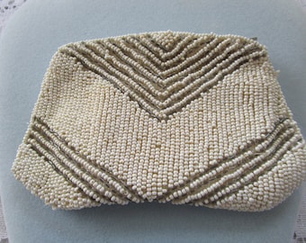 Vintage White Beaded Wristlet Purse