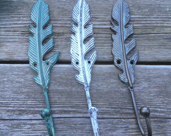 Large Feather Wall Hook - Feather Coat Hook - Feather Hook (WH06) MORE COLORS Available