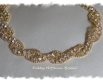 Gold Flower Girl Headband, Gold Flower Girl Headpiece, Gold Rhinestone Crystal Bridesmaid Headband, Jeweled Headpiece, No. 5050FGGHB, SALE