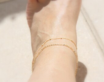 Layering anklet - Satellite Chain & Delicate 14k gold filled Chain / Gold anklet / Silver ankle bracelet / Thin gold ankle bracelet