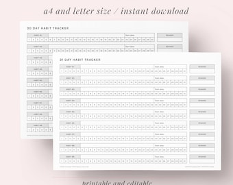 Monthly Habit Tracker Printable Set | Daily Tracking System | Reward Tracker | Discbound Planner Insert | A4 and Letter | Instant Download