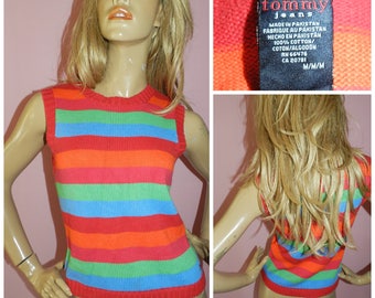 Vintage 90s TOMMY Multicoloured striped TANK TOP S/M 1990s Top
