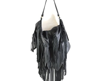 Noelle - Black Leather Hobo Shoulder Bag Handmade SS18