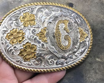 Crumrine Belt Buckle. C Monogram Western Belt Buckle. Americana. cowboy. for him. No.205