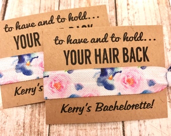 Bachelorette Party Favors | Bachelorette Party Hair Tie Favors | Survival Kit | To Have and To Hold Your Hair Back | Watercolor | Hair Ties
