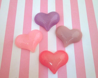 Four Assorted Heart Cabochons, Pink Heart Cabochons, #679