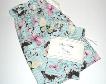 Travel Shoe Bags, Butterfly, Blue, Wedding shoe bag, Lingerie, Drawstring bag, Reusable bag, Cotton drawstring bags, Last One