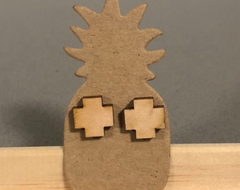 Wooden Cross Stud Earrings