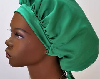 100% Silk Charmeuse G-Wrap Hair Bonnet with Plain Front Band