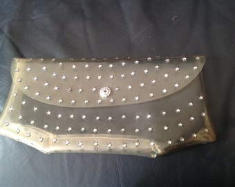 1940,s / 1950s Rare Perspex Diamante clutch bag / Vintage Vinyl Diamante Clutch Bag