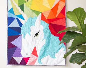 Maybe the Unicorn - Paper Piecing Quilt Pattern (Geometric Background)