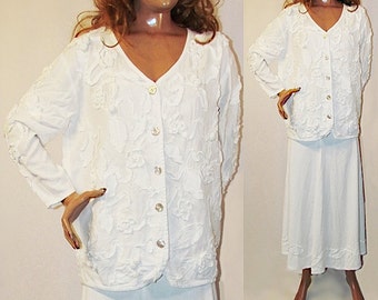 Womens White Skirt Suit Trumpeted Maxi Skirt Embellished Cardigan Jacket Wedding Outfit Church Suit