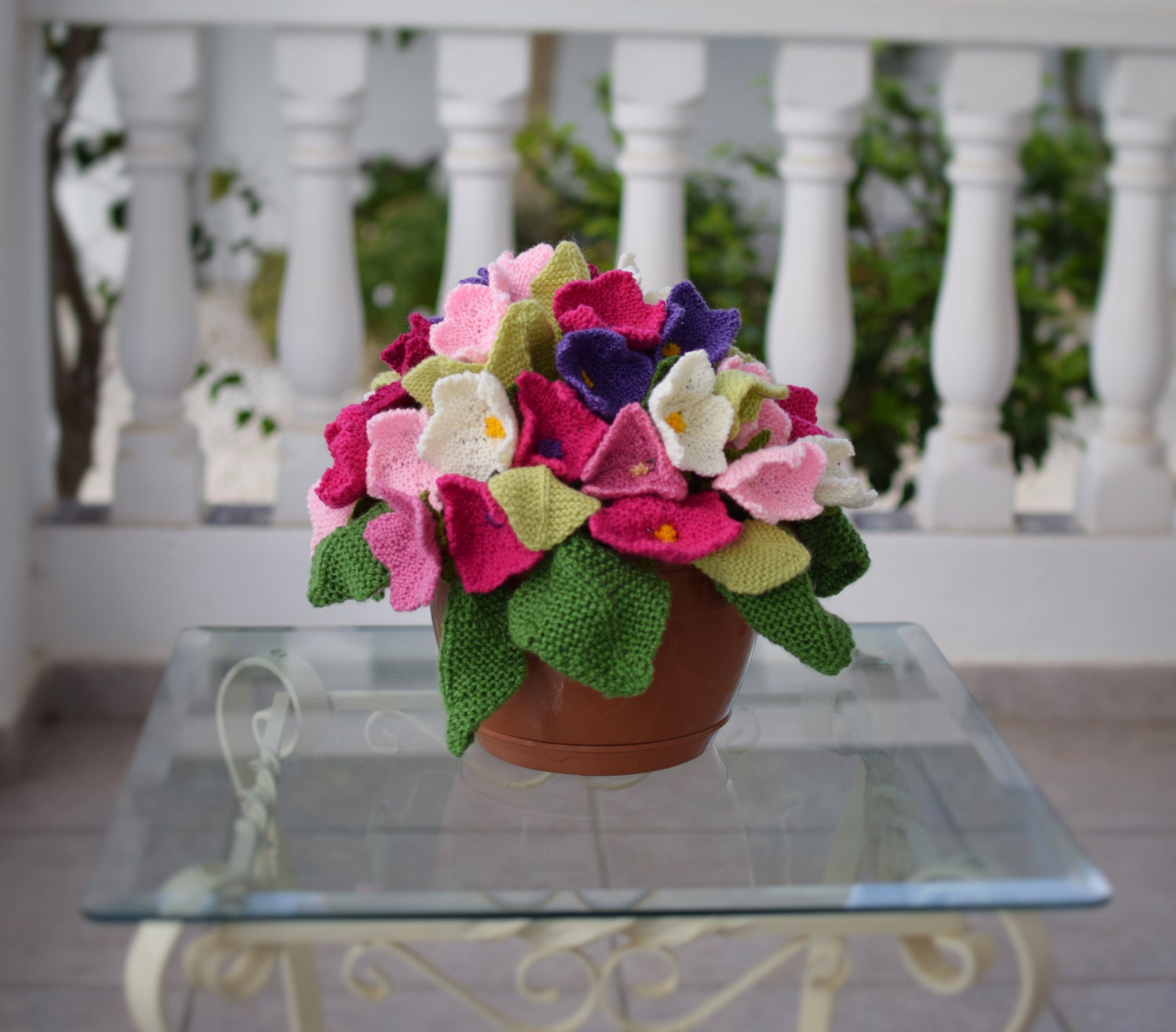 Flower knitting pattern, Knitted flower arrangement, knitting pattern