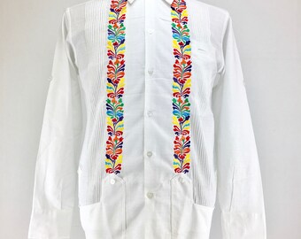 GUAYABERA EJECUTIVA LINEN long sleeve mens button down shirt colorful embroidery