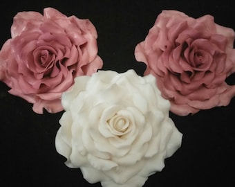 3 Edible Ex large ROSES 5" gum paste and leaves/Any color/ Fondant / Cake decoration / cuocake topper sugar flower / wedding cake decoration