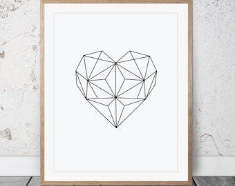 Geometric Heart Digital Prints Modern Decor Geometric Art