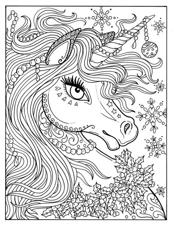Download Unicorn Christmas Coloring Page Adult Color Book Art Fantasy
