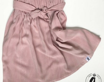 Jupe midi évolutive bebe et fille, rayonne vieux rose, grandir avec moi fille jupe mi-longueur