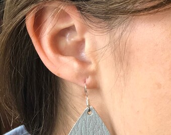 Gray Mist Genuine Leather Teardrop Earrings