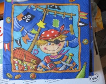 set of 2 napkins child pirate 33 x 33