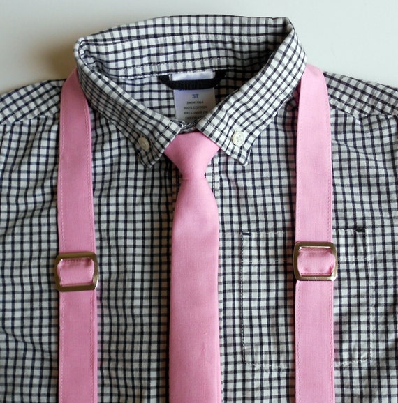 Bubblegum Pink Necktie and Suspenders Infant Toddler Boy