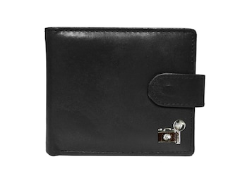 Retro camera black leather wallet