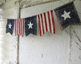 American Flag, Patriotic, July 4th, Old Glory, USA, Painted Burlap Banner, Flag, Bunting, Pennant