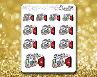 Luna Lounge TV Date Night Stickers - Planner Stickers Erin Condren Life Planner Cute Emoji Netflix Character Girl Stickers Happy Planner