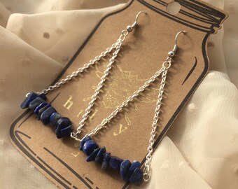Lapis Lazuli and Chain Dangle Earrings
